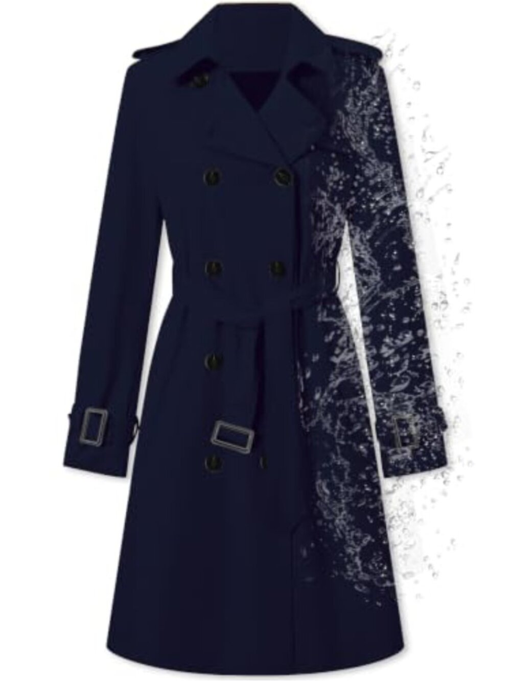 Double Breasted Waterproof Trench Coat with Belt - Mid Length Classic